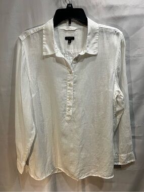 Talbots Petite Linen Long Sleeve White Blouse Size XL Petite